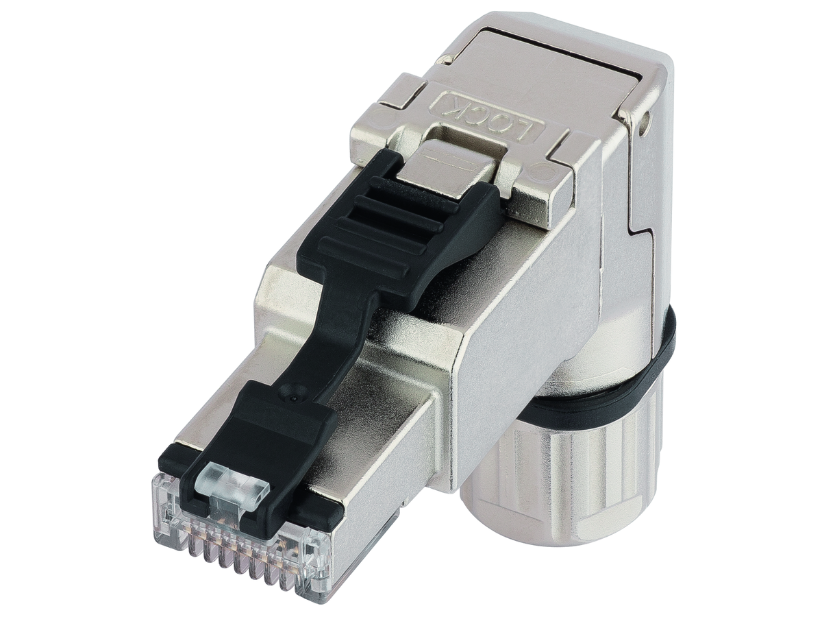 RJ45 Male 90° 568A Cat.6a cable screwed - AWG 24-22/1 & AWG 27-22/7